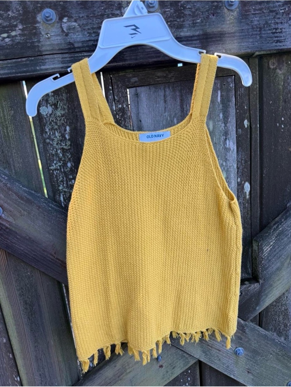 Old Navy Mustard Knit Tank with Fringed Hem
